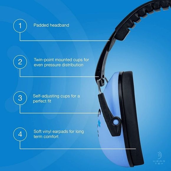 Heartek Kids Earmuffs Hearing Protection - Junior Ear Defenders Ocean Blue - Picture 7 of 8